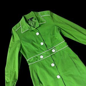 Vintage Green Button Up Coat Dress White Piping Size 10 Larry Levine Suits Korea